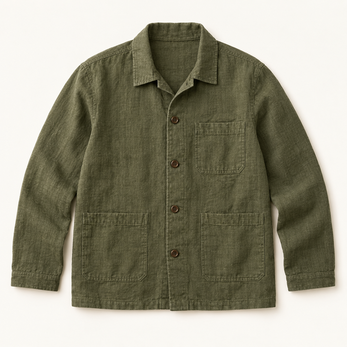 AI-generated sample: Olive Linen Overshirt Jacket
