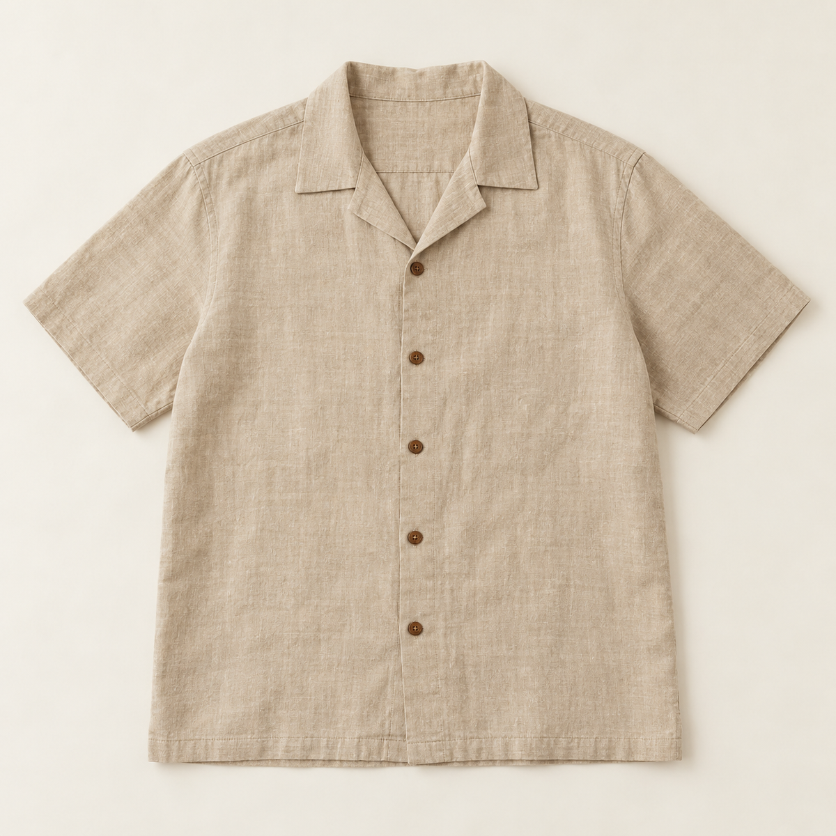 AI-generated sample: Sand Men's Linen Camp-Collar Shirt